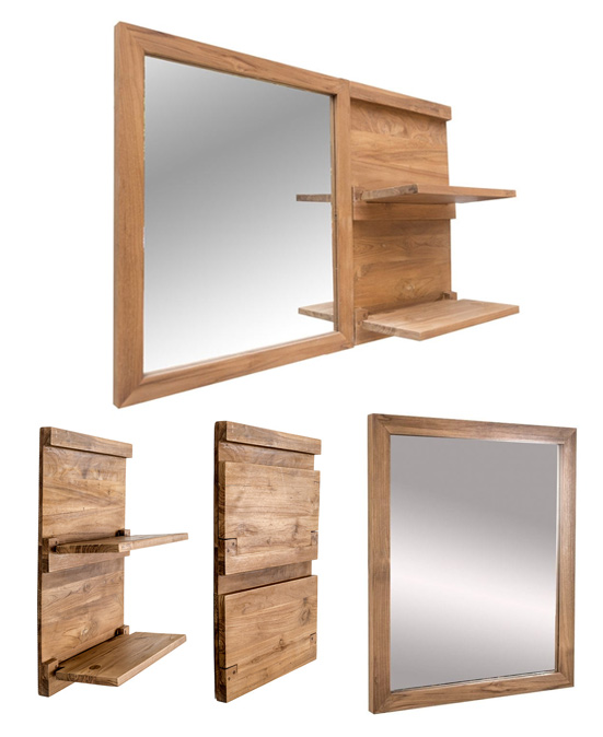 SPECCHIO FIFTY Specchio in legno di Teak recuperato e cerato ed interamente realizzato a mano. Il profilo a cassetta semplice e funzionale lo rendono perfetto per combinarsi con il sistema modulare di mensole a parete UP2U Specchi accessori arredo bagno Cipí