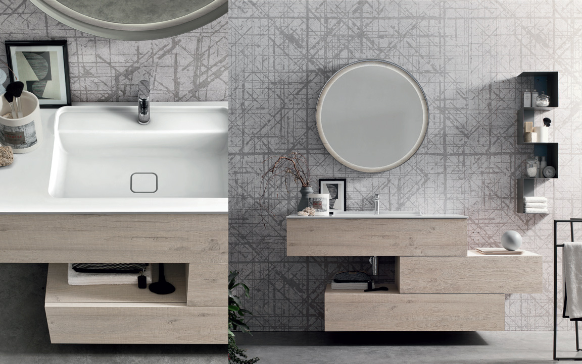 Composizione WI47 serie Wind Nodato Bianco Mobili Bagno Ardeco