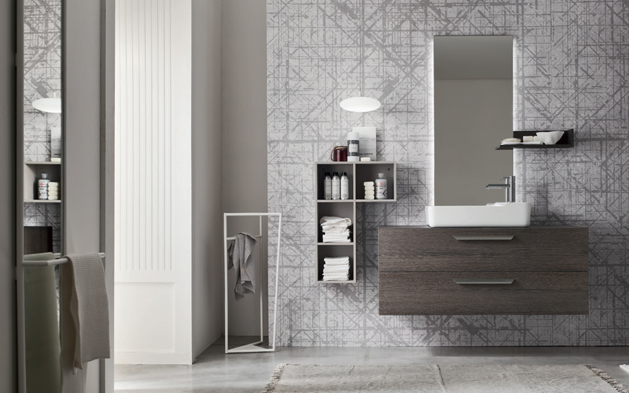 Composizione WI49 serie Wind Sablé Havana, Malta Grigio Mobili Bagno Ardeco