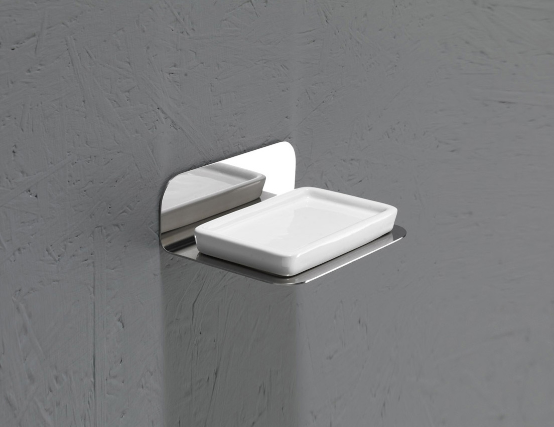 CT102-CB serie CUT porta sapone in acciaio lucido ceramica bianca accessori bagno Capannoli