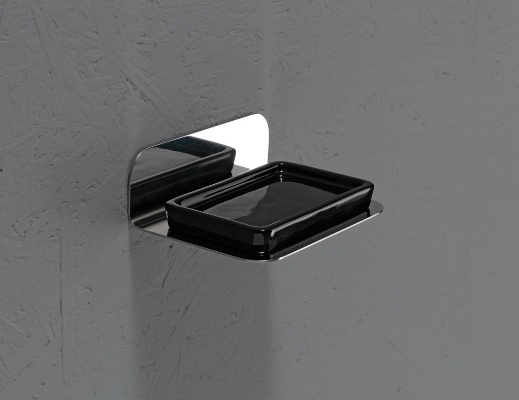 CT102-CN serie CUT porta sapone in acciaio lucido ceramica nera accessori bagno Capannoli