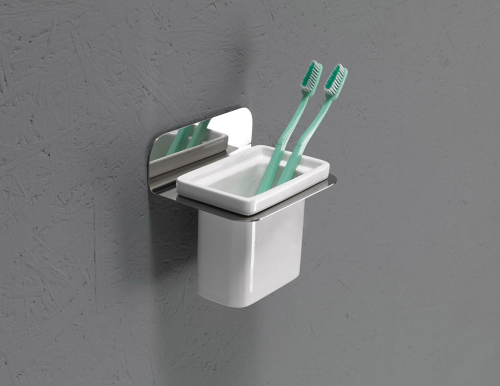 CT103-CB serie CUT porta bicchiere in acciaio lucido ceramica bianca accessori bagno Capannoli