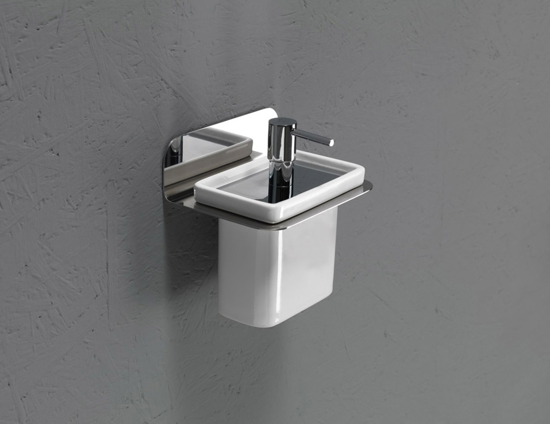 CT116-CB serie CUT porta dosatore in acciaio lucido-cromo ceramica bianca accessori bagno Capannoli