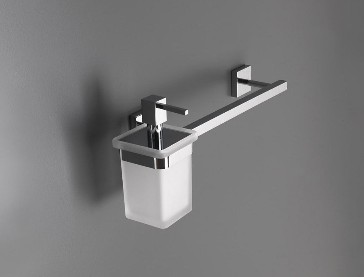 Q122-VS serie QUADRICA porta dosatore e salvietta in vetro satinato accessori bagno Capannoli