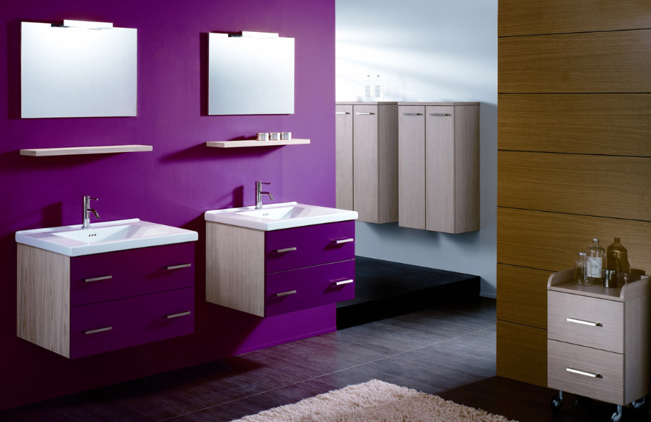 Eidos 212 Rovere e Rosso-Violetto Top ceramica Okey serie Design Mobili Bagno Progetto Idea Stella