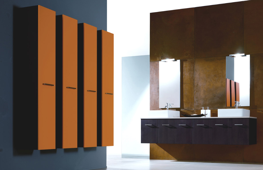 Eidos 236 Wengé / Arancio Top quarzo e Lavabi da appoggio Rox serie Design Mobili Bagno Progetto Idea Stella