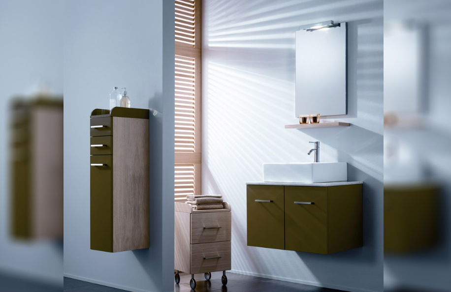 Eidos 247 Rovere e Grigio Kaki Top marmo e Lavabo da appoggio Joy serie Design Mobili Bagno Progetto Idea Stella