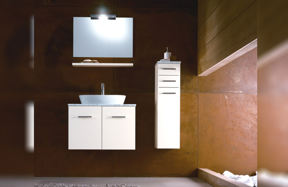 Eidos 249 Bianco lucido Top marmo e Lavabo soprappiano serie Design Mobili Bagno Progetto Idea Stella