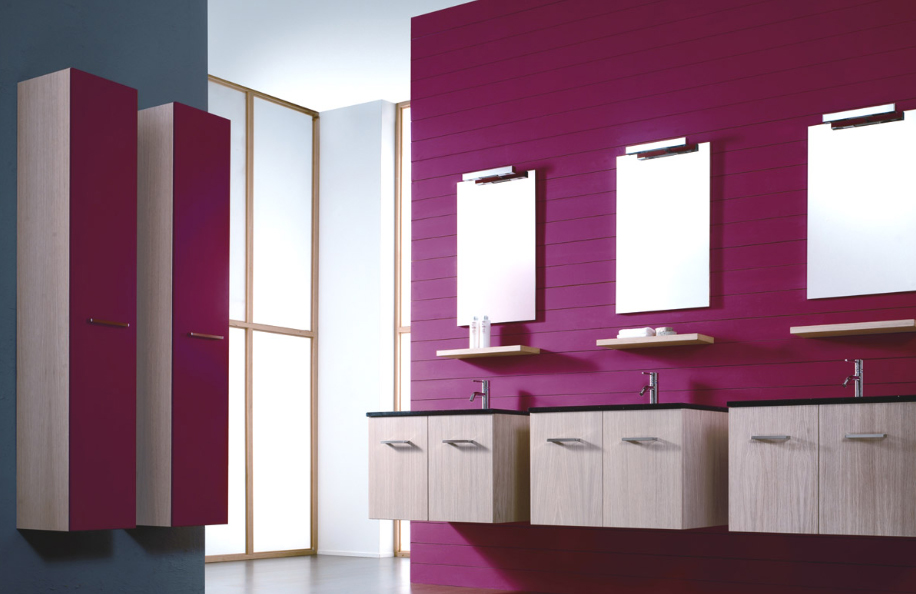 Eidos 253 Rovere e Rosso Rubino Top quarzo e Lavabo sottopiano serie Design Mobili Bagno Progetto Idea Stella