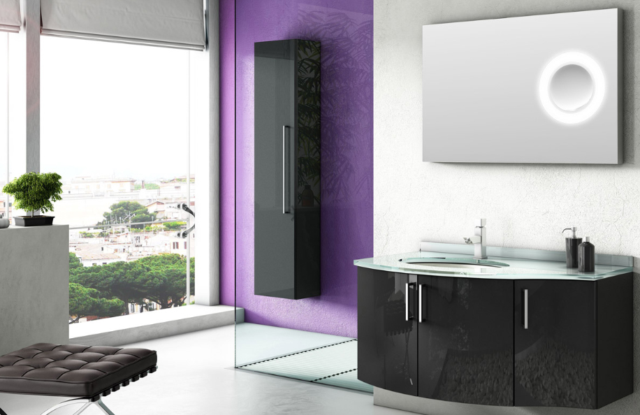 Unika Concept 142 Nero Lucido Top Vetro Acquamarina Lavabo sottopiano ceramica serie Design Mobili Bagno Progetto Idea Stella