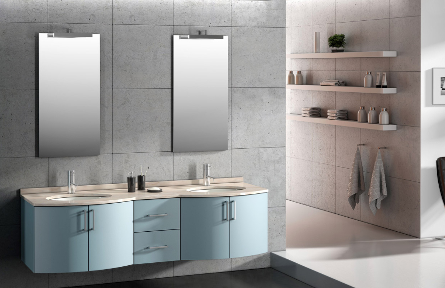 Unika Concept 159 Blu Bermuda opaco Top Marmo Rosa Portogallo Lavabo sottopiano ceramica serie Design Mobili Bagno Progetto Idea Stella