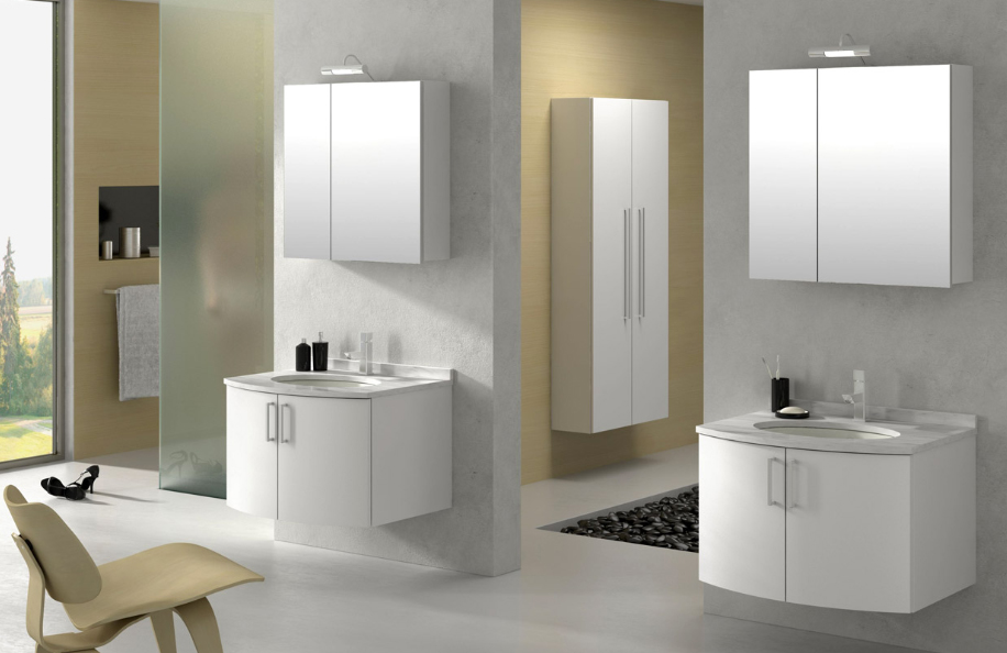 Unika Concept 164 Bianco Lucido Top Marmo Carrara Lavabo sottopiano ceramica serie Design Mobili Bagno Progetto Idea Stella