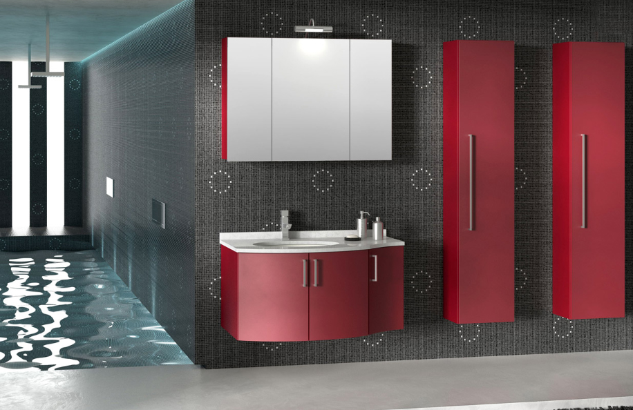 Unika Concept 172 Rosso Rubino Top Bianco cristallino Lavabo sottopiano ceramica serie Design Mobili Bagno Progetto Idea Stella