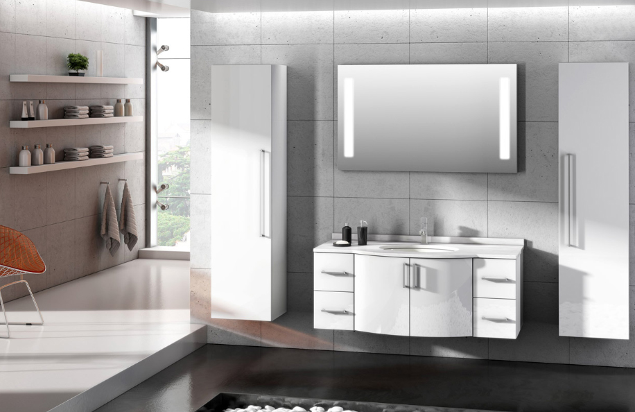 Unika Concept 174 Bianco Lucido Top Marmo Carrara Lavabo sottopiano ceramica serie Design Mobili Bagno Progetto Idea Stella