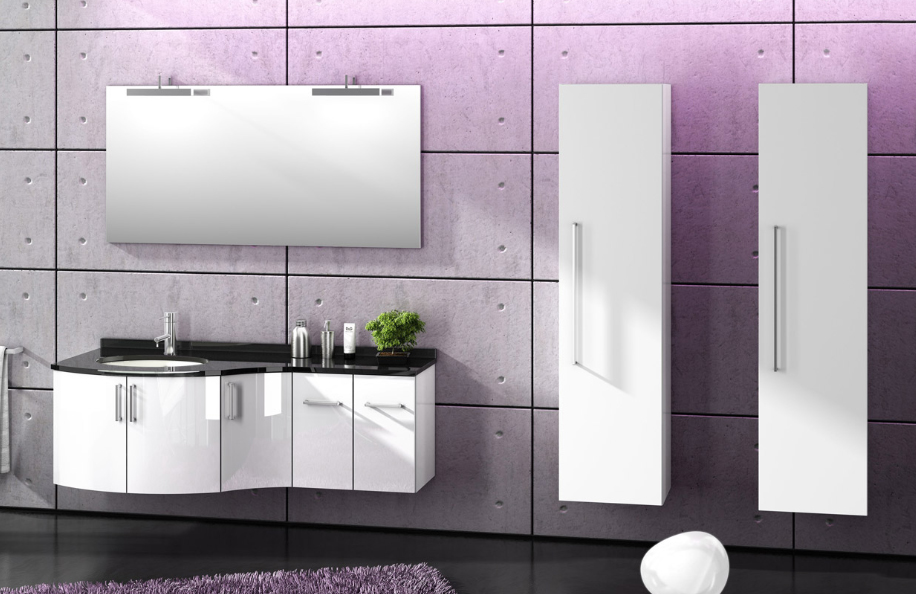 Unika Concept 175 Bianco Lucido Top Vetro Nero Lavabo sottopiano ceramica serie Design Mobili Bagno Progetto Idea Stella