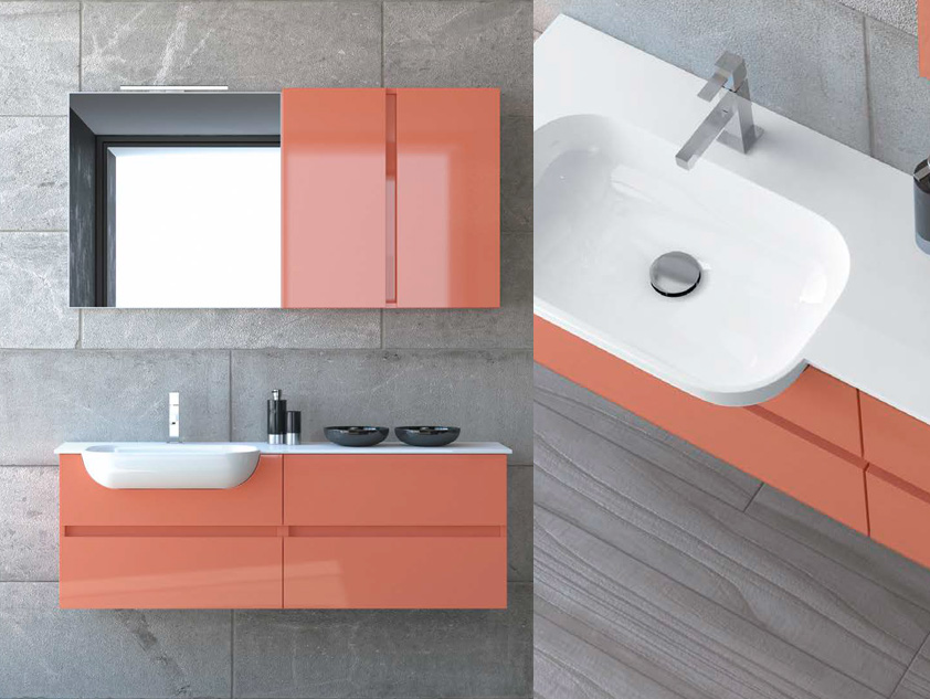 438 serie Mobili con apertura a gola colore: ral 3022 lucido consolle semincasso acrilik lucido Mobili Bagno Mobilduenne