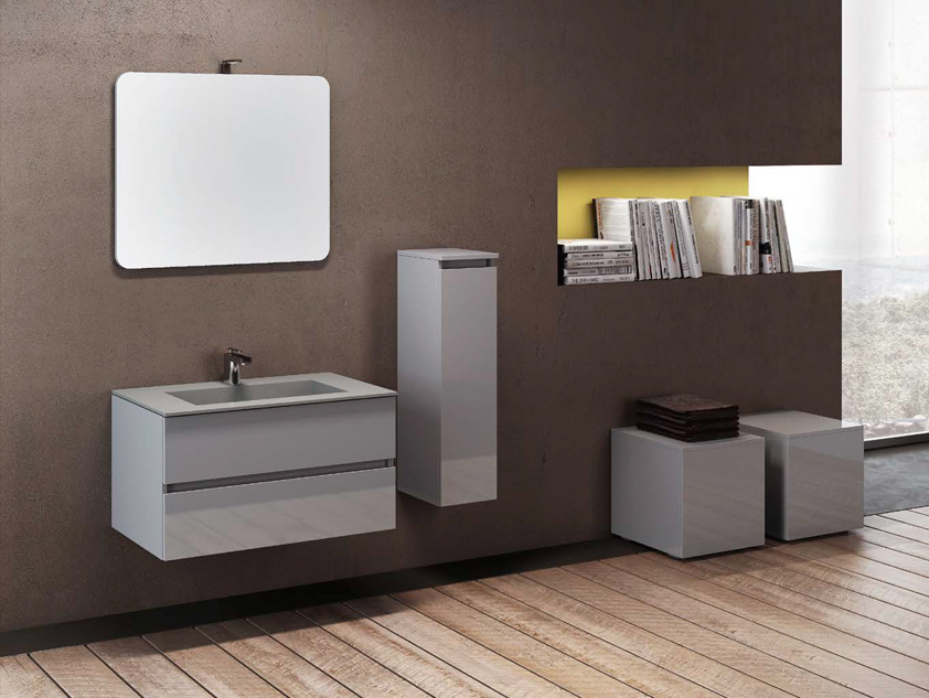 513 serie Mobili con apertura a gola colore: grigio lucido consolle quarzo Kensho Mobili Bagno Mobilduenne