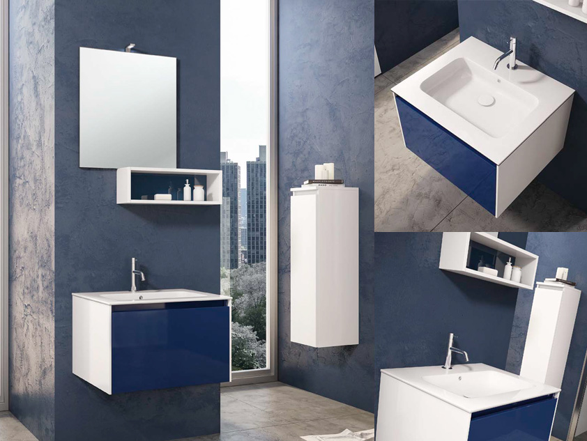 538 serie Mobili con apertura a gola colore: blu lucido, bianco lucido consolle mineralmarmo lucido Mobili Bagno Mobilduenne