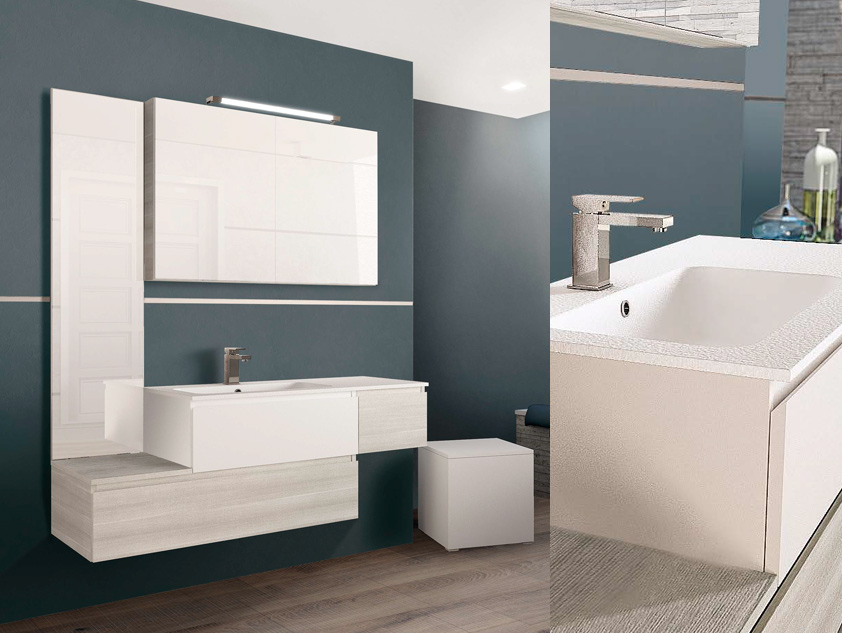 559 serie Mobili con apertura a gola colore: matrix bianco, bianco opaco consolle acrilik effetto pietra Mobili Bagno Mobilduenne