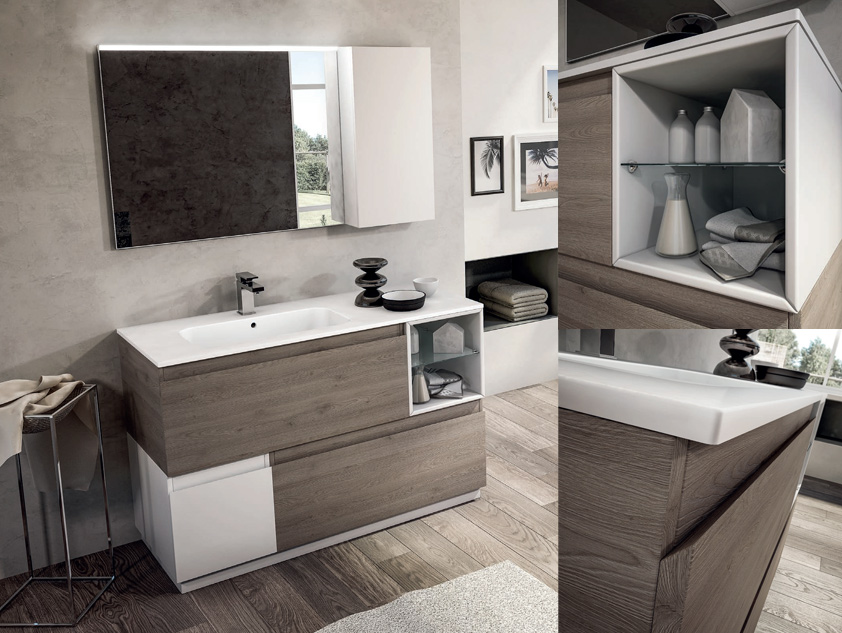 636 serie Mobili con apertura a gola colore: quercia grigio, bianco opaco consolle mineralmarmo opaco Mobili Bagno Mobilduenne