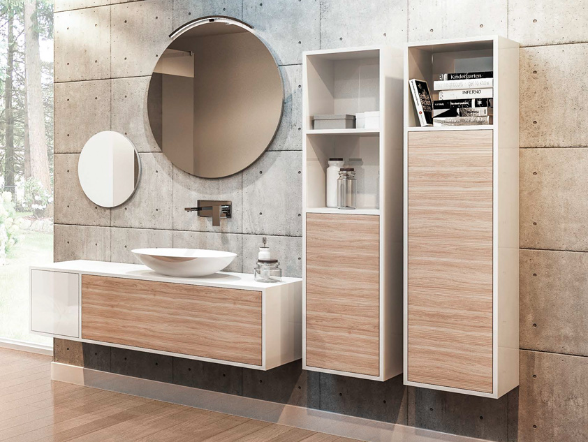 558 serie City Architectural colore: bianco lucido, olmo rosso top legno con lavabo appoggio semincasso mineralmarmo opaco Mobili Bagno Mobilduenne