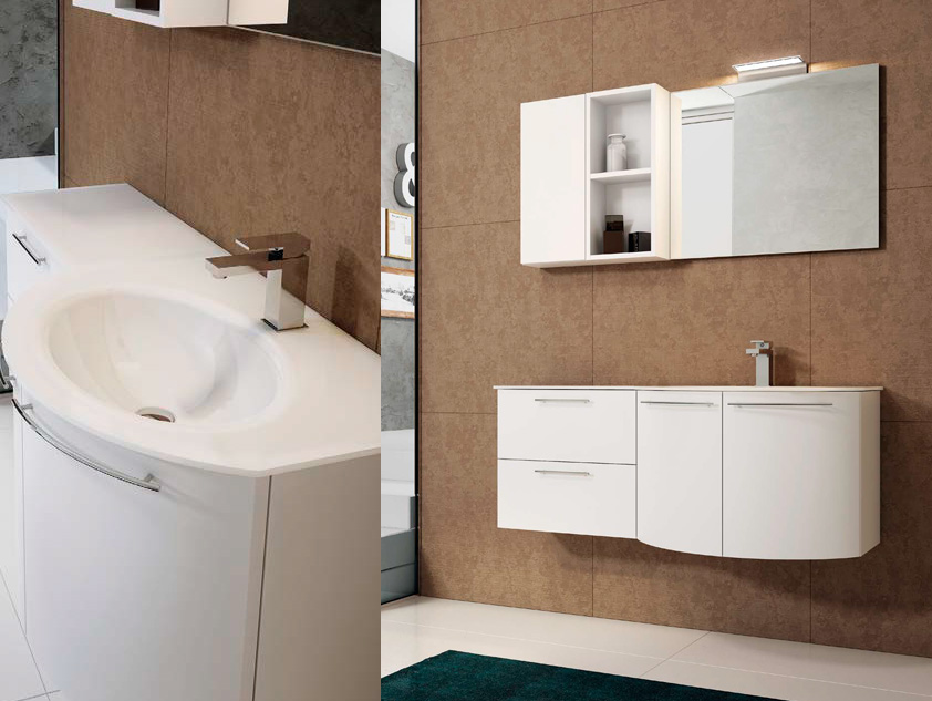 601 serie Arco Architectural colore: bianco opaco consolle cristallo bianco satinato Mobili Bagno Mobilduenne