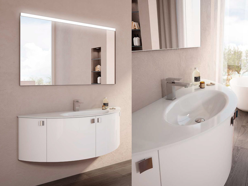 615 serie Arco Architectural colore: bianco lucido consolle cristallo bianco Mobili Bagno Mobilduenne