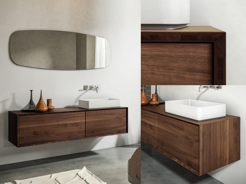 650 serie Massello colore: massello noce canaletto cornice massello noce canaletto con lavabo d'appoggio mineralmarmo opaco Mobili Bagno Mobilduenne