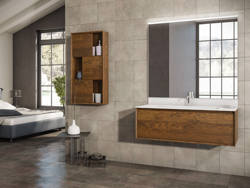 660 serie Massello colore: massello rovere evaporato top consolle acrilik opaco con alzatina Mobili Bagno Mobilduenne