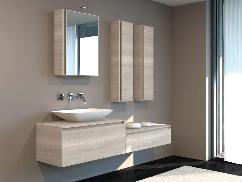 398 serie Mobili per lavabi d'appoggio colore: matrix beige top legno con lavabo appoggio mineralmarmo lucido Mobili Bagno Mobilduenne