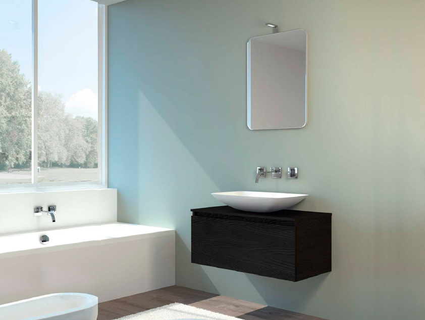 399 serie Mobili per lavabi d'appoggio colore: fiamma oro-nero top legno con lavabo appoggio mineralmarmo lucido Mobili Bagno Mobilduenne