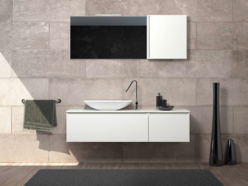 431 serie Mobili per lavabi d'appoggio colore: bianco lucido top legno con lavabo appoggio mineralmarmo lucido Mobili Bagno Mobilduenne