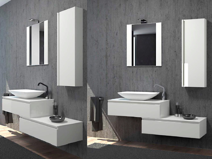 435 serie Mobili per lavabi d'appoggio colore: bianco lucido top legno con lavabo appoggio mineralmarmo lucido Mobili Bagno Mobilduenne