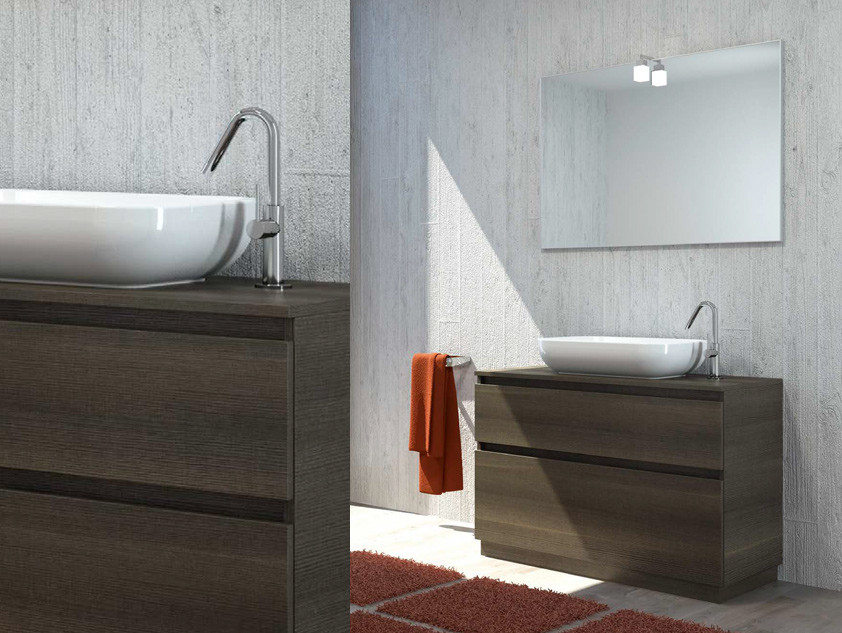 466 serie Mobili per lavabi d'appoggio colore: matrix moro top legno con lavabo appoggio ceramica Mobili Bagno Mobilduenne