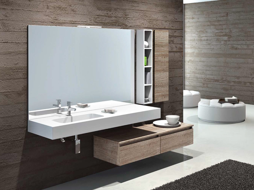 492 serie Mobili per lavabi d'appoggio colore: matrix sabbia, bianco opaco top scatolato consolle acrilik lucido Mobili Bagno Mobilduenne