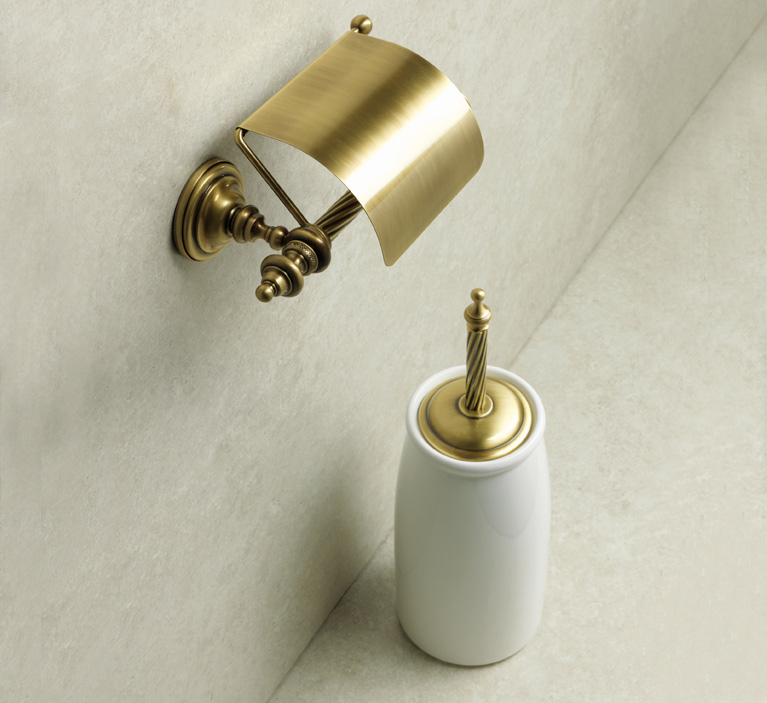 G11C G12A serie GIUNONE Porta rotolo coperto & Porta scopino d'appoggio in ceramica Finitura Cromo, Bianco+Cromo, Oro, Rame, Cromo+Oro, Bianco+Oro, Bronzo o Nichel Satinato Accessori Classici Arredo Bagno Stilhaus