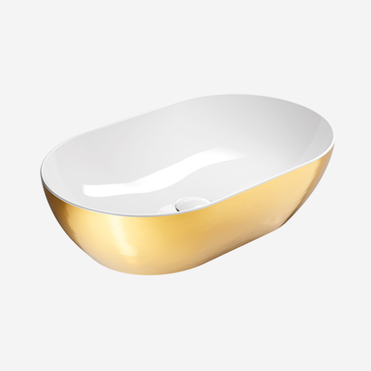 Pura 60x37 colore Oro-Bianco Lavabo senza foro troppopieno predisposto per rubinetteria da parete o su piano. Installazione ad appoggio. Serie Gold-Platinum Lavabi Gsi