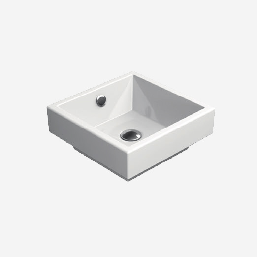 Kube 37x37 colore Bianco Lucido Lavabo con foro troppopieno predisposto per rubinetteria da parete o su piano. Installazione ad appoggio ed incasso. Serie Kube Lavabi Gsi