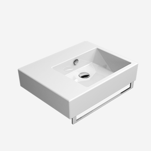 Kube 60x47 colore Bianco Lucido Lavabo con piano ceramico destro con foro troppopieno monoforo, predisposto per rubinetteria triforo. Installazione a sospensione e appoggio. Serie Kube Lavabi Gsi