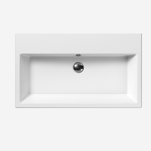 Kube 80x47 colore Bianco Lucido Lavabo con foro troppopieno monoforo predisposto per rubinetteria triforo. Installazione a sospensione e appoggio. Serie Kube Lavabi Gsi