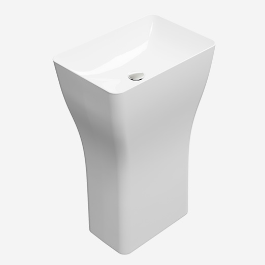 Sand 55x38 h86 colore Bianco Lucido Lavabo freestanding senza foro troppopieno, predisposto per rubinetteria da parete o pavimento. Il lavabo puó essere installato a centro stanza con scarico a pavimento o a parete. Serie Sand Lavabi Gsi