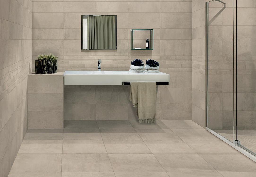 Wall: Mud 20x60-30x60 / Mud Fascia 30x60 Floor: Mud 60x60 / Mud Mosaico 30x30 Serie Stage Gres Porcellanato Moderno Arpa Ceramiche Piastrelle & Mosaici