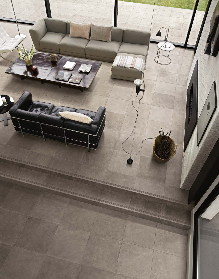 Gray 60x60 Naturale interno + Gray 60x60 Bocciardato esterno Gres fine porcellanato ad impasto colorato Claymood Serie Floor and More Piemme Ceramiche Piastrelle & Mosaici