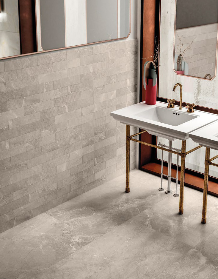 upreme Grey Nat/Ret 60x119,5 / 7,5x30 + Brick Stripes Grey + Brick Velvet Grey Aspetto Marmo Serie Majestic Valentino by Piemme Ceramiche Piastrelle & Mosaici