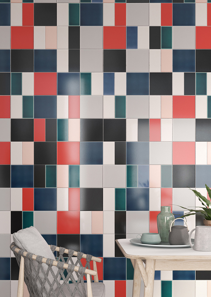 Wall: PITRIZZA > 20x20
(Grigio Moyen / Nero / Rosso Vivo / Blu Navy) +  10x20 (Rosso Vivo / Bianco Playa / Rosa / Nero / Blu Navy / Blu Petrolio) Serie Pitrizza & Marezzati Cerasarda Piastrelle & Mosaici