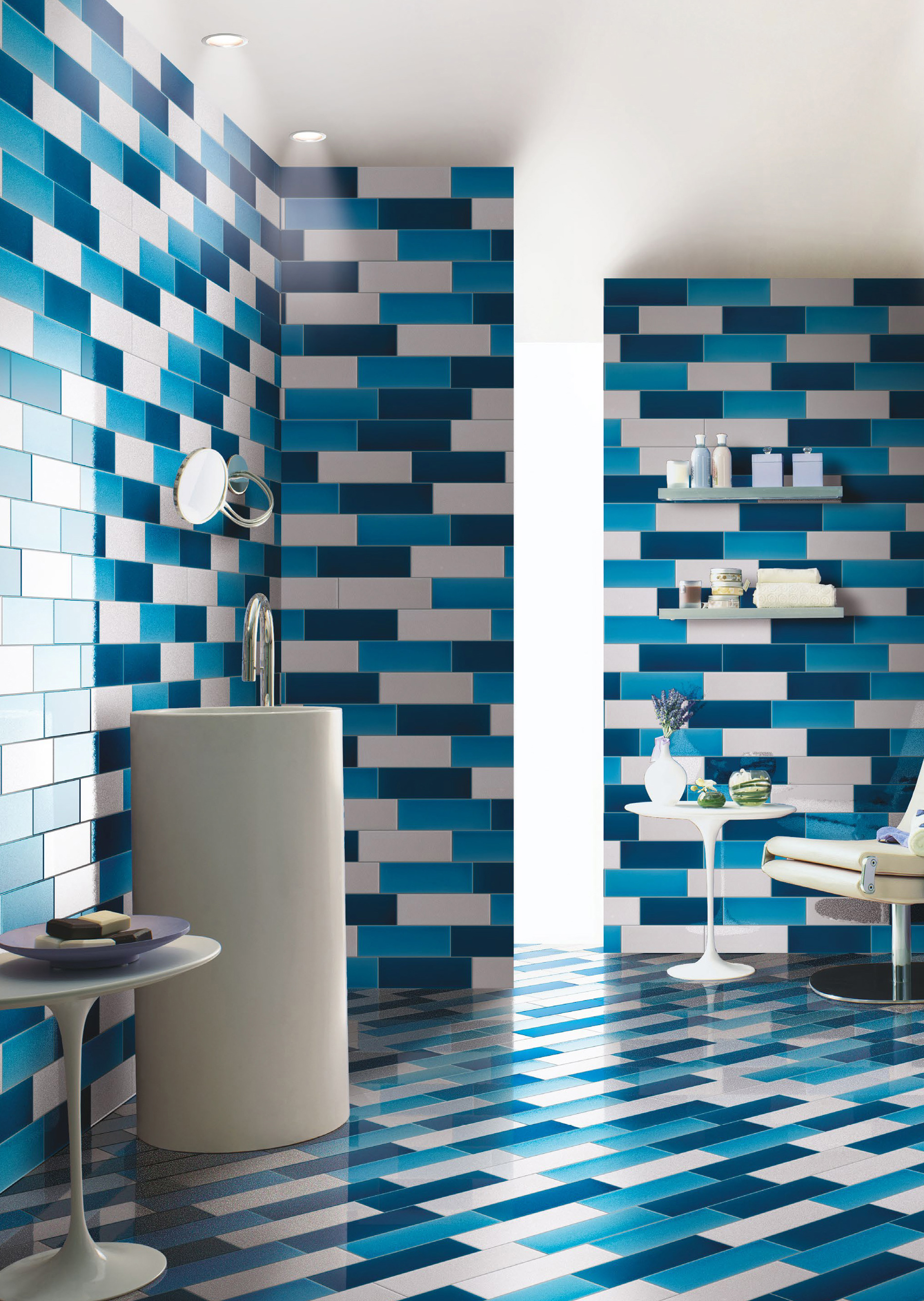 PITRIZZA > Bianco Playa 10x30 + Turchese Abbamar 10x30 + Azzurro Mare 10x30 Serie Pitrizza & Marezzati Cerasarda Piastrelle & Mosaici