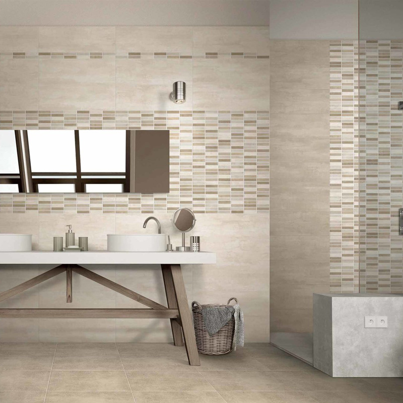 Avorio 20x60 + Beige 20x60 + Beige 45x45 + Mosaico 20x60 Beige + Listello 4,8x60 Beige Rivestimento Bicottura atomizzata Pavimento Gres Porcellanato Rettificato Planet Serie Wall Design Dado Ceramica Piastrelle & Mosaici