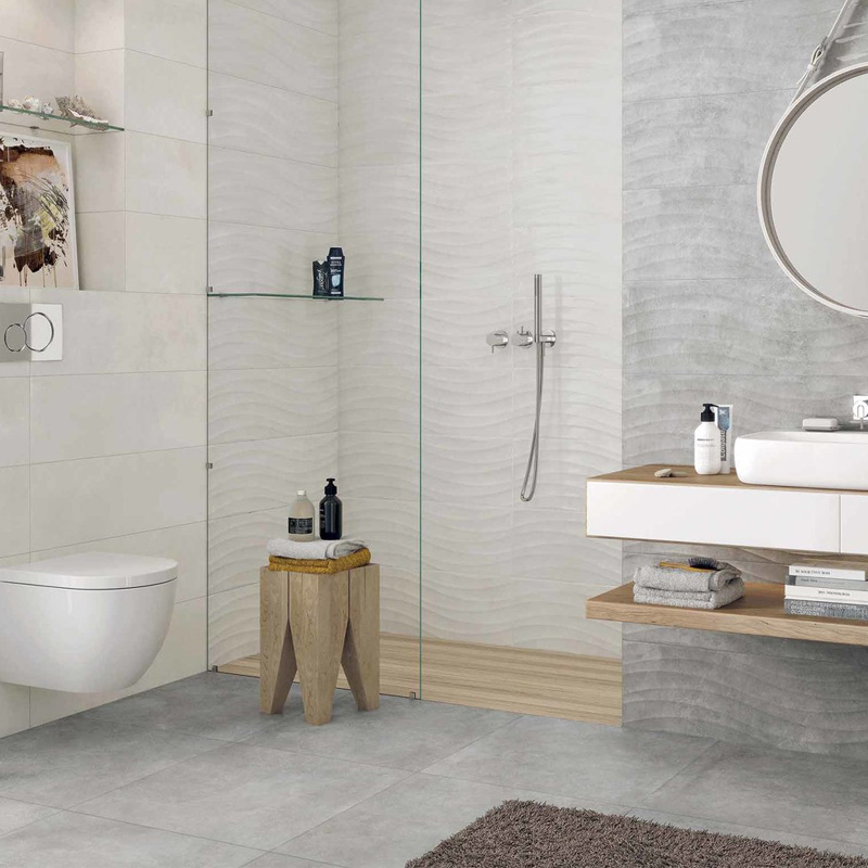 Pearl 25x75 + Wave Pearl 25x75 + Wave Grey 25x75 Satinato Bicottura atomizzata Vinci Serie Wall Design Dado Ceramica Piastrelle & Mosaici