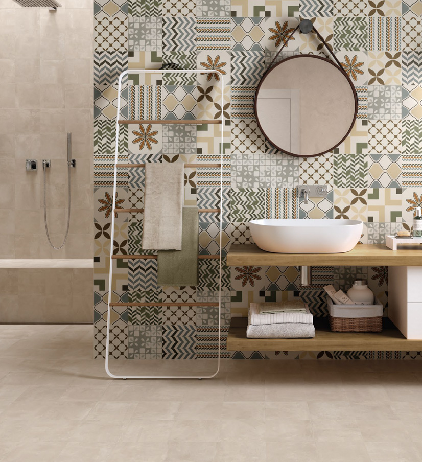 Wall: Sand Nat. 20x20 + 20Decor Nat. 20x20 Floor: Sand Nat. 20x20 Be Square Serie Emilceramica Piastrelle & Mosaici