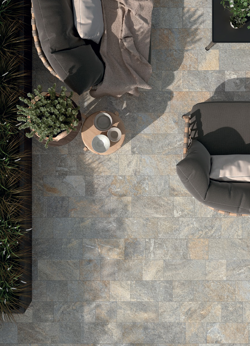 Gold Grey Nat. 20x20 + Gold Grey Nat. 20x40 Externa Quarzite Serie Effetto Pietra Emilceramica Piastrelle & Mosaici